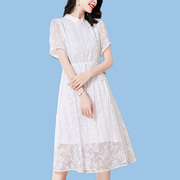 大码桑蚕丝真丝连衣裙旗袍，改良版立领短袖伴娘裙，子夏日常可穿白色
