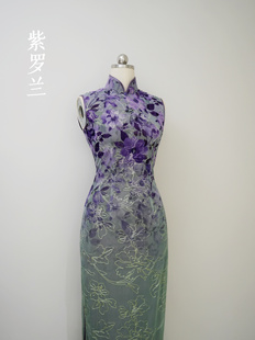 春夏「紫罗兰」港工长，旗袍复古紫色花朵，修身新中式日常连衣裙