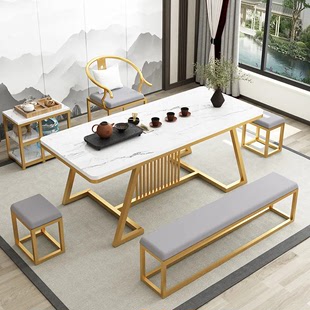 岩板铁艺欧式功夫茶桌椅现代简约多功能办公家用客厅茶盘禅意茶桌
