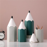 ins现代创意铅笔儿童房软装饰品摆设趣味陶瓷笔筒收纳储物罐摆件