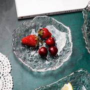日式水晶玻璃茶盘手工冰露不规则简约水果圆餐盘寿司长盘壶承碟子