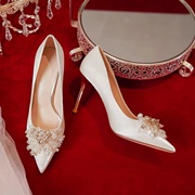 法式水晶鞋婚鞋女新娘鞋，2023年主秀禾婚纱两穿结婚婚礼高跟鞋