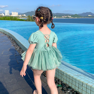 2024夏季女童游泳衣连体，裙式韩国洋气，可爱小公主宝宝度假泳装