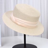 珍珠平顶草帽，夏季出游草帽，帽