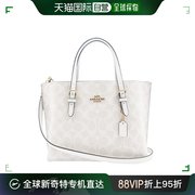 COACH蔻驰 女款中号深棕黑色皮革单肩斜挎手提包托特包