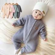 婴儿连体毛衣春秋宝宝长袖，哈衣男女童针织线衣，套装新生满月外出服