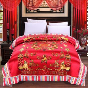 杭州丝绸红绿结婚专用的龙凤，百子图喜被子孙被面绸缎和合被套被罩