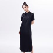 HESHEME原创设计新中式改良宽松立领连衣裙夏季国风黑色裙子