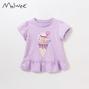 2024春夏女童T恤短袖冰淇淋雪糕儿童宝宝纯棉洋气紫色上衣潮