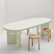 日式奶油风木质餐桌设计感桌子椭圆形家用长桌工作台办公桌洽谈桌