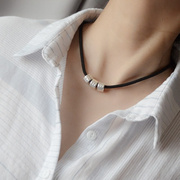 网红黑绳锁骨链s925银项链，女夏季高级感颈链脖子配饰挂绳装饰品潮