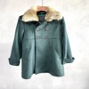 W.CLOSET冬季中长女士羊毛大衣长袖毛领绿色外套253716