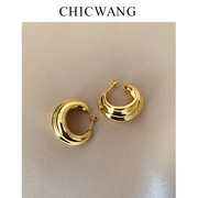 chicwang狂飙陈书婷同款大气质欧美高级复古镀18k金色大耳环耳坠