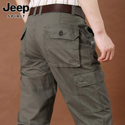 jeep吉普休闲裤男士夏季美式多口袋工装裤纯棉，宽松直筒长裤子男款
