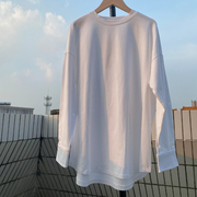 中长款白色长袖t恤女衬衫袖，设计感棉质，宽松打底衫内搭叠穿上衣秋