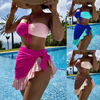 少女粉拼色三角分体泳衣荷叶，边三件套bikini夏季游泳装性感比基尼