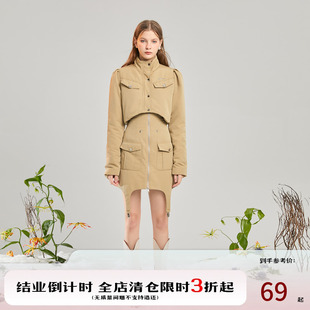 ICEONME辣妹防寒战服 驼色立领轻薄羽绒服女冬天工装外套短款