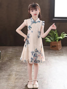 110-170女童旗袍，刺绣连衣裙夏季中国风，古风连衣裙