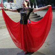大红色雪纺广场舞半身长裙女波西米亚沙滩裙超大摆高腰显瘦仙女裙