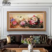 花开富贵牡丹花客厅装饰画沙发背景墙，画美式挂画复古手绘油画壁画