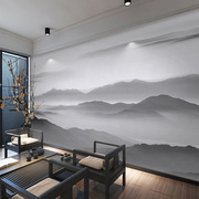 新中式客厅办公室背景墙，壁纸抽象意境水墨，山水画墙纸影视墙布壁画