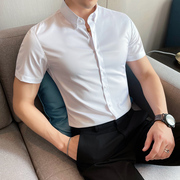 夏季 青年短袖衬衣韩版修身纯色免烫半袖衬衫尖领男士潮