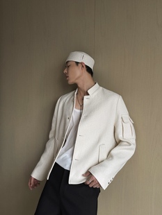 weave 贵气王子风的高级感廓形外套 米白色编织宽松小众设计西装