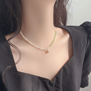 新中式珍珠拼接国潮项链不对称高级感颈链小众，设计吊坠锁骨链