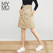 MYMO 春季休闲高腰双排扣系带包臀半身裙M1Q131I