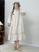 日韩森女系甜美减龄风琴，褶重工刺绣棉布长袖，连衣裙仙气公主裙子女