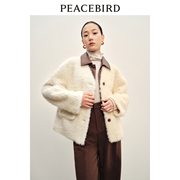 太平鸟假两件仿皮草外套女2023冬装，仿羊羔毛加厚(毛加厚)白色夹克女