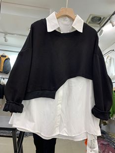 套装女春季竖条纹无袖衬衫设计感不规则短款卫衣两件套0.5
