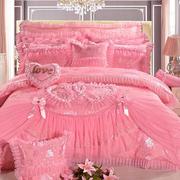 婚庆蕾丝贡缎大红粉色，六八多件套，结婚加厚四件套1.8m2.0床裙用品