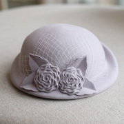 秋冬帽子女复古羊毛呢贝雷帽英伦，小礼帽毡帽盆帽网纱圆顶花朵优雅