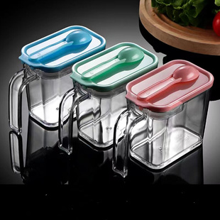 塑料加厚调味料盒套装组合家用厨房带勺子，和勺架盐罐调味料罐方形