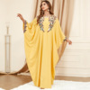 中东阿拉伯黄色蝙蝠袖服装宽松时尚大码连衣裙迪拜旅游长袍 dress