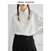 vegachang白衬衫女2024年春季优雅气质减龄蕾丝，花边长袖衬衣