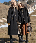 冬季赫本风羊羔毛牛仔(毛牛仔，)外套女流行复古中长款气质毛领加厚黑色大衣