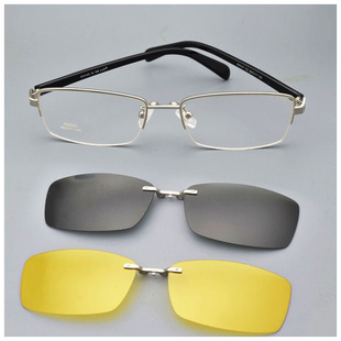 眼镜架带b磁铁吸附夹片近视眼镜偏光墨镜套镜男银色框夜视镜