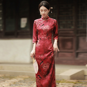 老上海长旗袍2024年夏季中国风复古气质名媛长袖改良版连衣裙