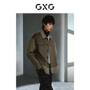 羊毛GXG男装商场同款极简系列卡其撞色翻领短款大衣22年冬季