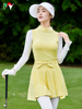 MY高尔夫女装套装夏季黄色无袖短T恤高腰防走光显瘦A字裙半身裙子