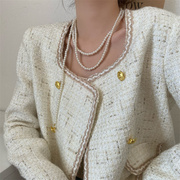 韩国高级设计感多层珍珠项链，2022年叠戴锁骨链，气质颈链毛衣链