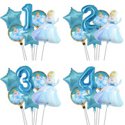 正版儿童卡通灰姑娘，公主蓝色数字气球，套餐生日周岁派对装饰品