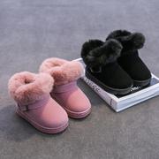 女童鞋子面包鞋粉色洋气毛毛雪地靴高帮女款冬季儿童加绒加厚短靴