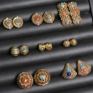 2颗文艺复古藏饰，手工纯铜绿松石，铜珠隔珠手链佛珠diy