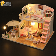 diy小屋粉黛阁楼手工制作玩具，拼装模型别墅房子，创意送生日女