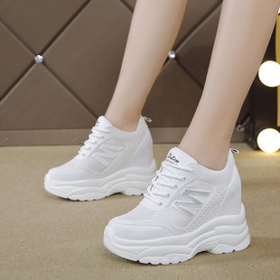 白色内增高女鞋夏网面透气休闲鞋运动鞋搭配短裙的鞋子小白鞋网鞋