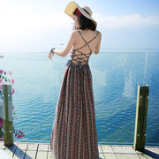 夏季无袖露背吊带超仙雪纺连衣裙长裙马尔代夫三亚海边度假沙滩裙