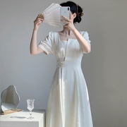 法式连衣裙女2024夏季高级感短袖，长裙肌理感裙子温柔风仙女裙